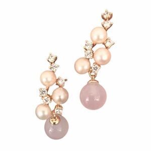 Purple Chalcedony & Real Pearl Drop Earrings with Rhinestones Vintage Style Gift